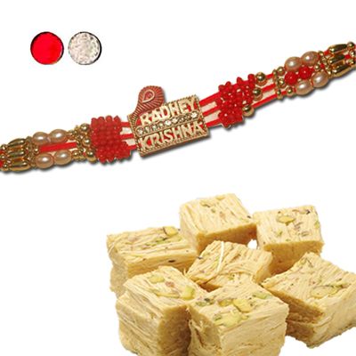 "Rakhi - FR- 8200 A (Single Rakhi), 500gms of Haldiram Soan papdi - Click here to View more details about this Product